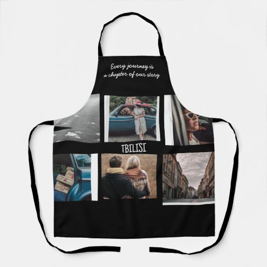 Photo Collage Travel Memory Black Cooking Apron エプロン (正面)