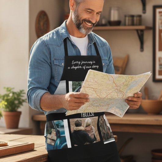 Photo Collage Travel Memory Black Cooking Apron エプロン