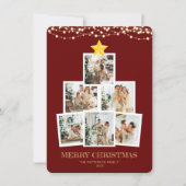 Photo Collage Tree Red String lights Christmas シーズンカード (正面)
