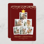 Photo Collage Tree Red String lights Christmas シーズンカード (正面/裏面)