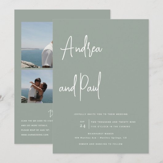 Photo Collage Wedding | Qr Code Invitations 招待状 (正面/裏面)