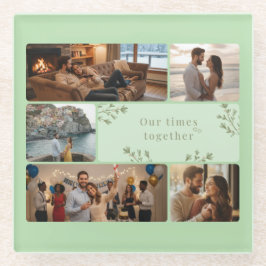 Photo collage with 6 photos and custom Sage Green ガラスコースター