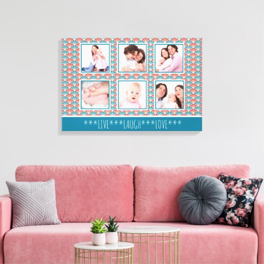 Photo Collage with Decorative Fan Pattern キャンバスプリント (インサイチュ (リビング))