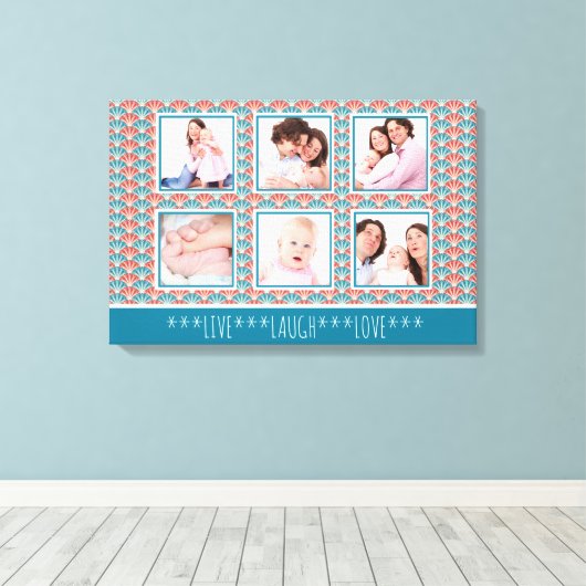 Photo Collage with Decorative Fan Pattern キャンバスプリント (インサイチュ (ウッドフロア))