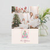 Photo Coquette Bow Pink Tree Christmas シーズンカード (スタンド正面)