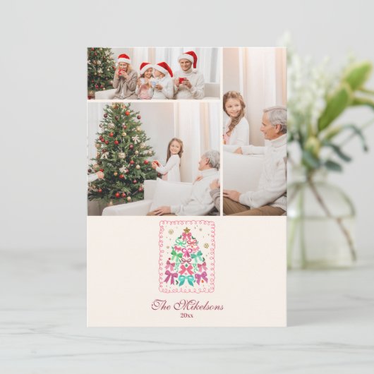 Photo Coquette Bow Pink Tree Christmas シーズンカード (スタンド正面)