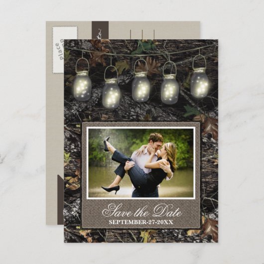 Photo Country Mason Jar迷彩柄日付カードの保存 案内ポストカード (正面/裏面)