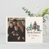 Photo Cowgirl Rustic Howdy Christmas シーズンカード (スタンド正面)