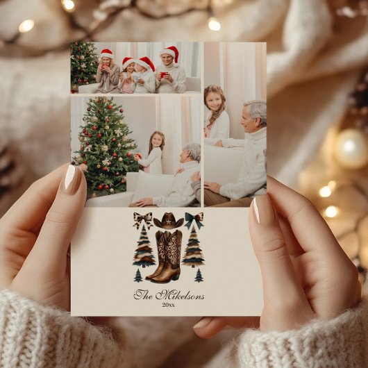 Photo Cowgirl Western Bow Christmas シーズンカード