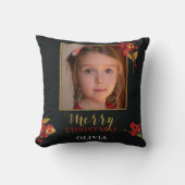 Photo Customizable Christmas Card, Black Gold Red クッション (正面)