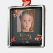Photo Customizable Christmas Card, Black Gold Red メタルオーナメント (左)