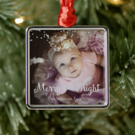 Photo Customized Christmas Silver Dots Frame メタルオーナメント