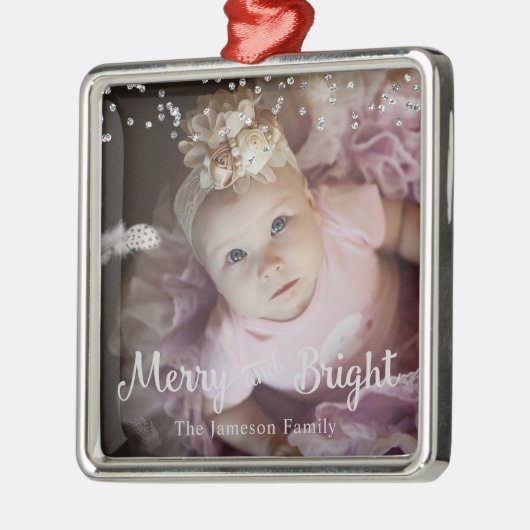 Photo Customized Christmas Silver Dots Frame メタルオーナメント (左)