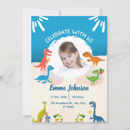 Photo Cute Dinosaurs For Kids Birthday invitation 招待状