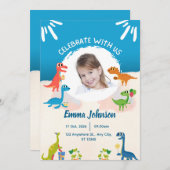 Photo Cute Dinosaurs For Kids Birthday invitation 招待状 (正面/裏面)