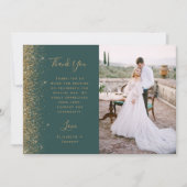 Photo Dark Green Gold Glitter Script Wedding サンキューカード (正面)
