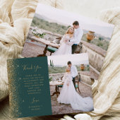 Photo Dark Green Gold Glitter Script Wedding サンキューカード