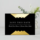 Photo Deco Black Geometric Gold Save the Date 箔招待状 (立ち正面)