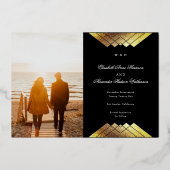 Photo Deco Black Geometric Gold Save the Date 箔招待状 (裏面)