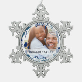 PHOTO Decoration 1stクリスマスま結婚したたは婚約した スノーフレークピューターオーナメント