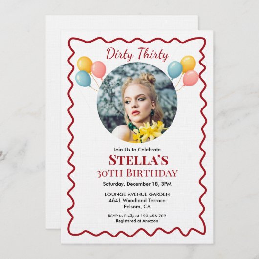 Photo Dirty Thirty 30th Birthday Invitation  招待状 (正面/裏面)