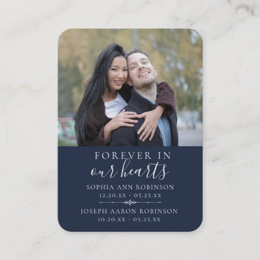 Photo Double Memorial Funeral Blue Prayer Card 名刺 (正面)