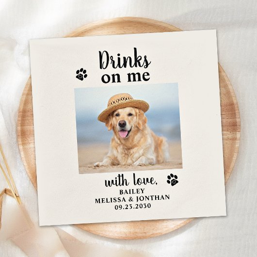Photo Drinks On パーソナライズされた Me Dog Pet's 結婚 スタンダードカクテルナプキン