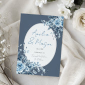 Photo Dusty Blue Script Floral Save the Date Card 招待状