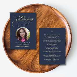 Photo Elegant Blue Gold Funeral Prayer Cards 名刺
