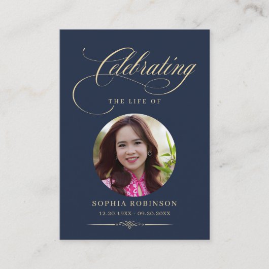 Photo Elegant Blue Gold Funeral Prayer Cards 名刺 (正面)