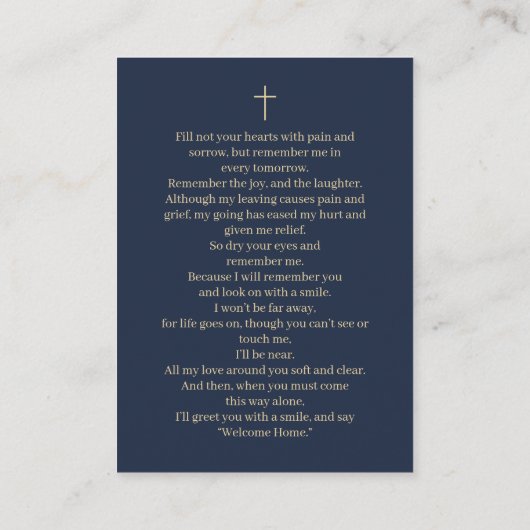 Photo Elegant Blue Gold Funeral Prayer Cards 名刺 (裏面)