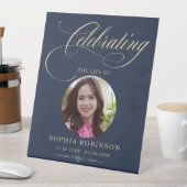 Photo Elegant Blue Gold Script Funeral Memorial  台座サイン (インサイチュ)