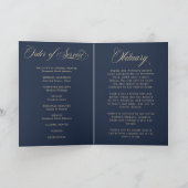 Photo Elegant Blue Gold Script Funeral Program カード (内部)