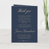 Photo Elegant Blue Gold Script Funeral Program カード (裏面)