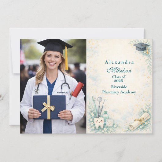 Photo Elegant Dentist White Coat Graduation 案内状 (正面)