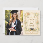 Photo Elegant Gold Geometric Floral Graduation 案内状 (正面)