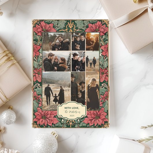 Photo Elegant Poinsettia Christmas シーズンカード