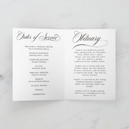 Photo Elegant Script Memorial Remembrance Program  カード (内部)