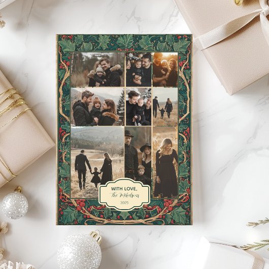 Photo Elegant Vintage Holly Christmas シーズンカード