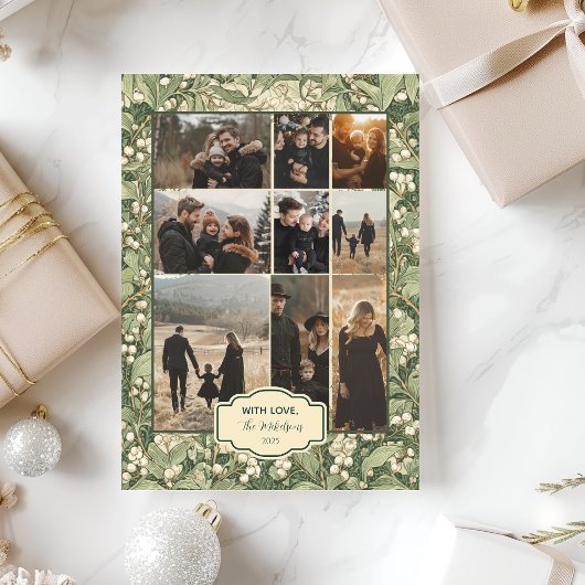 Photo Elegant White Holly Christmas シーズンカード