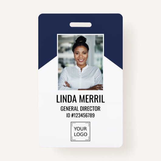 Photo Employee Company Logo Security NAVY バッジ (正面)