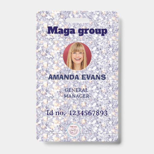 Photo Employee Logo or QR CODE glitter バッジ (正面)