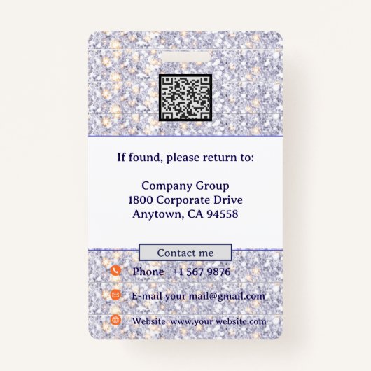 Photo Employee Logo or QR CODE glitter バッジ (裏面)