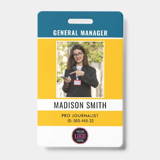 Photo Employee Logo or QR CODE Security バッジ (正面)