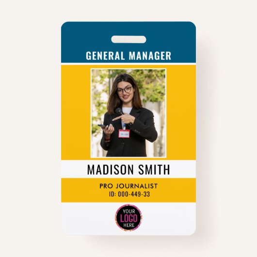 Photo Employee Logo or QR CODE Security バッジ (正面)