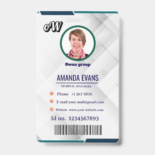 Photo Employee Logo or QR CODE white Badge バッジ (正面)