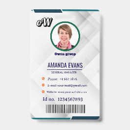 Photo Employee Logo or QR CODE white Badge バッジ