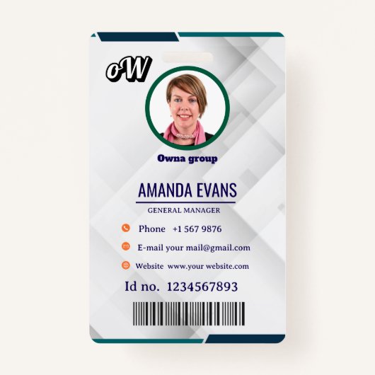 Photo Employee Logo or QR CODE white Badge バッジ (正面)