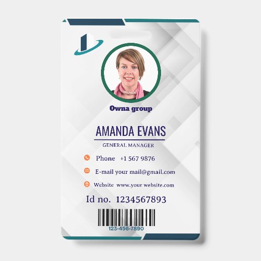 Photo Employee Logo or QR CODE white Badge バッジ (正面)