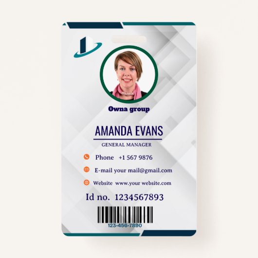 Photo Employee Logo or QR CODE white Badge バッジ (正面)